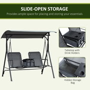 Outsunny 2 Person Porch Swing with Canopy, Storage Table, Cup Holder, Gray