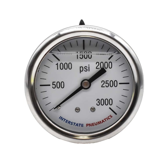 Interstate Pneumatics G7122-3000 Oil Filled Pressure Gauge 3000 PSI 2-1/2 Inch Dial 1/4 Inch NPT Rear Mount