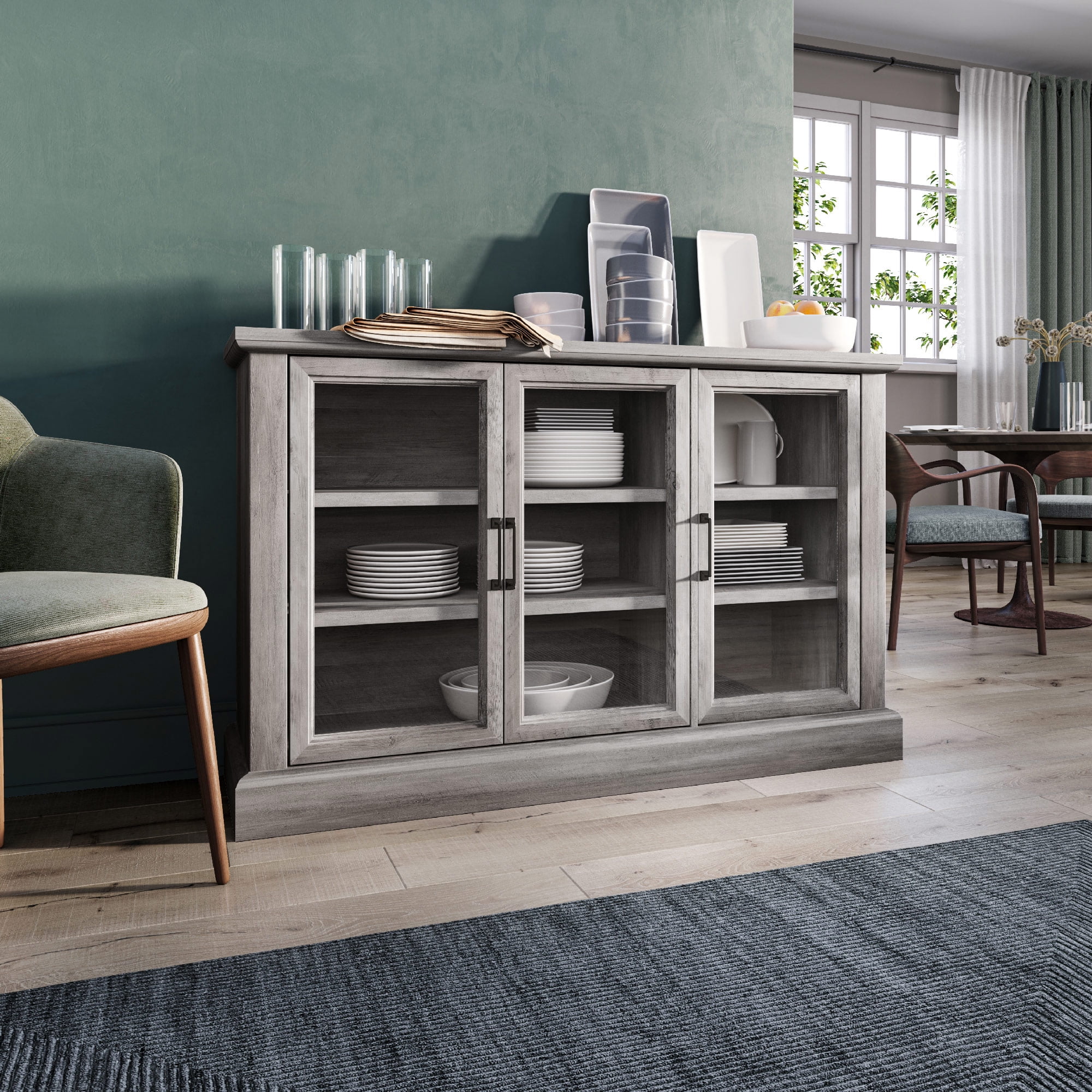 BELLEZE Modern Farmhouse Wood Sideboard Buffet Liam Gray