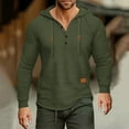 thumbnail image 2 of Mens Waffle Knit Hoodies Pullover Waffle Knit Hoodies Pullover Long Sleeve Solid Color Loose Top with Hood (Army Green S), 2 of 5