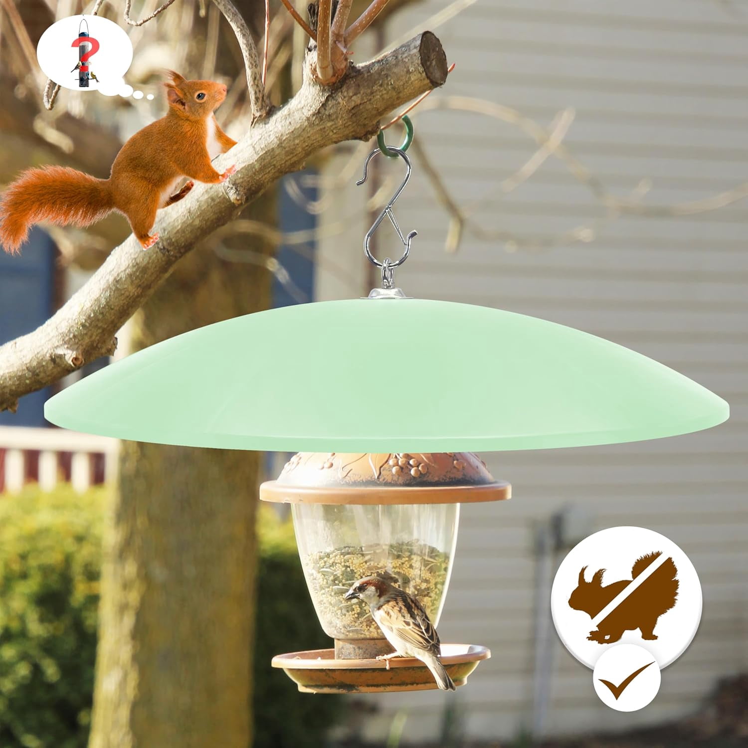 19.25-Inch Extra Large Squirrel Baffle,Hummingbird Feeder Shade Dome Cover, Bird Feeder Rain Guard, Hanging Squirrel Proof for Shepherd's Hook Outdoors(Grass Green) 2 Pack