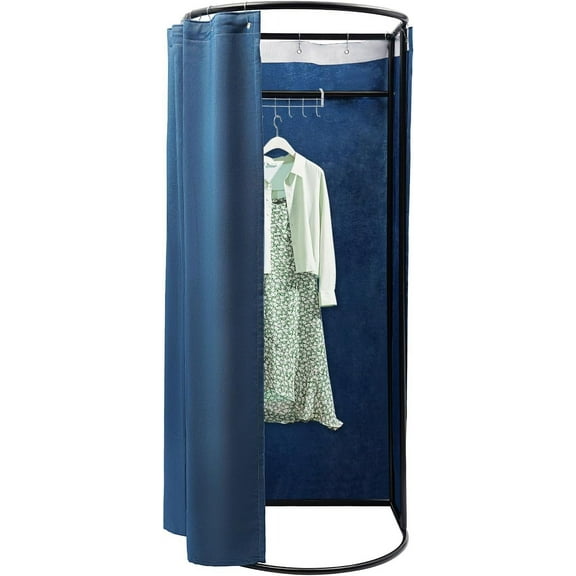 Clothing Store Fitting Room, Portable Temporary Mobile Dressing Room with Shading Curtain, Foldable Simple Changing Room with Hooks, Fitting Room for Shopping Centers 85 * 80 * 200CM (Blue)