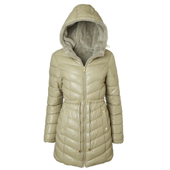 Sportoli Womens Winter Coat Reversible Faux Fur Lined Quilted Puffer Jacket - Sage (Small)