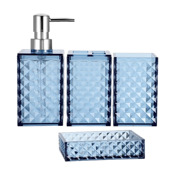 OULII 1Set Blue Bathroom Organizer Set Plastic Soap Dispenser Toothbrush Holder and Soap Dish