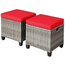 Spaco 2PCS Patio Rattan Wicker Ottoman Seat, Patio Chair with Removable Cushions, Red