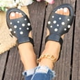 thumbnail image 5 of Women's Flat Slide Sandals Pearl Embellished Crisscross Strap, Open Toe Slip-On Casual Summer Slides Black 9.5, 5 of 9