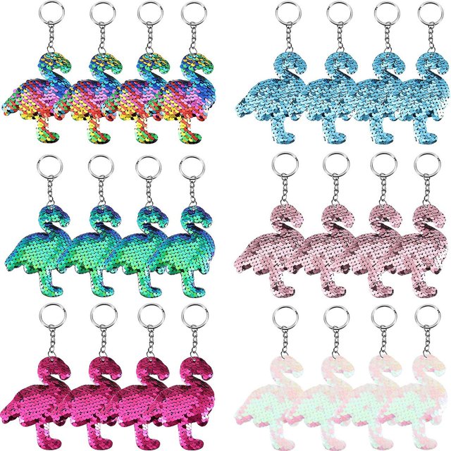 Llavero con lentejuelas y tapa de flamenco, 24 piezas, llavero colgante de flamenco, decoración para suministros de fiesta hawaiana - -