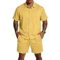 thumbnail image 2 of CIENVNSTG Mens 2 Piece Outfits Summer Track Suits Short Sleeve Button Down Shirt And Elastic Drawstring Pocket Shorts Beach Mens Outfits, 2 of 6