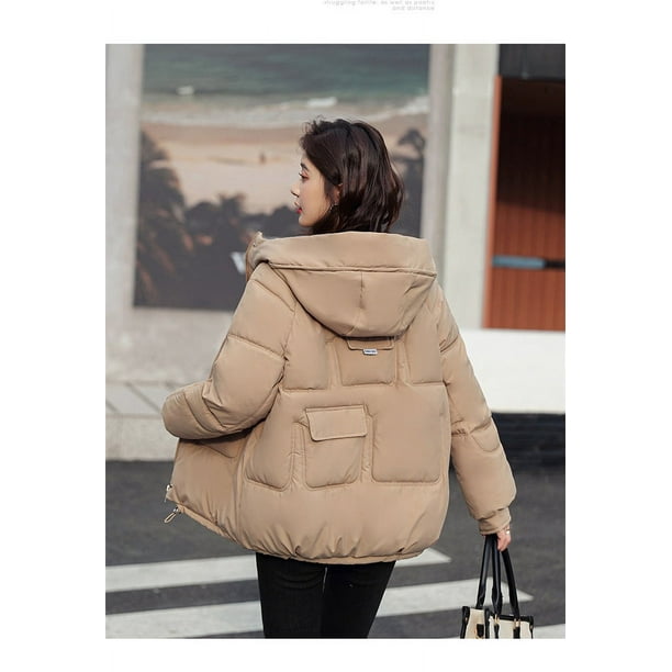 Ropa de pan para mujer, abrigo corto con capucha, suelto, grueso, cálido, informal, ropa acolchada de algodón para otoño e invierno