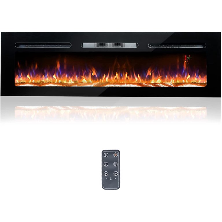 BizHomart 60 Electric Fireplace, Recessed u0026 Wall Mounted Electrical  Fireplace with Bracket, Ultra Thin, Low Noise, Remote Control, Timer,  Logset u0026 Crystal, Adjustable Flame Color, 1500W, Black - Walmart.com