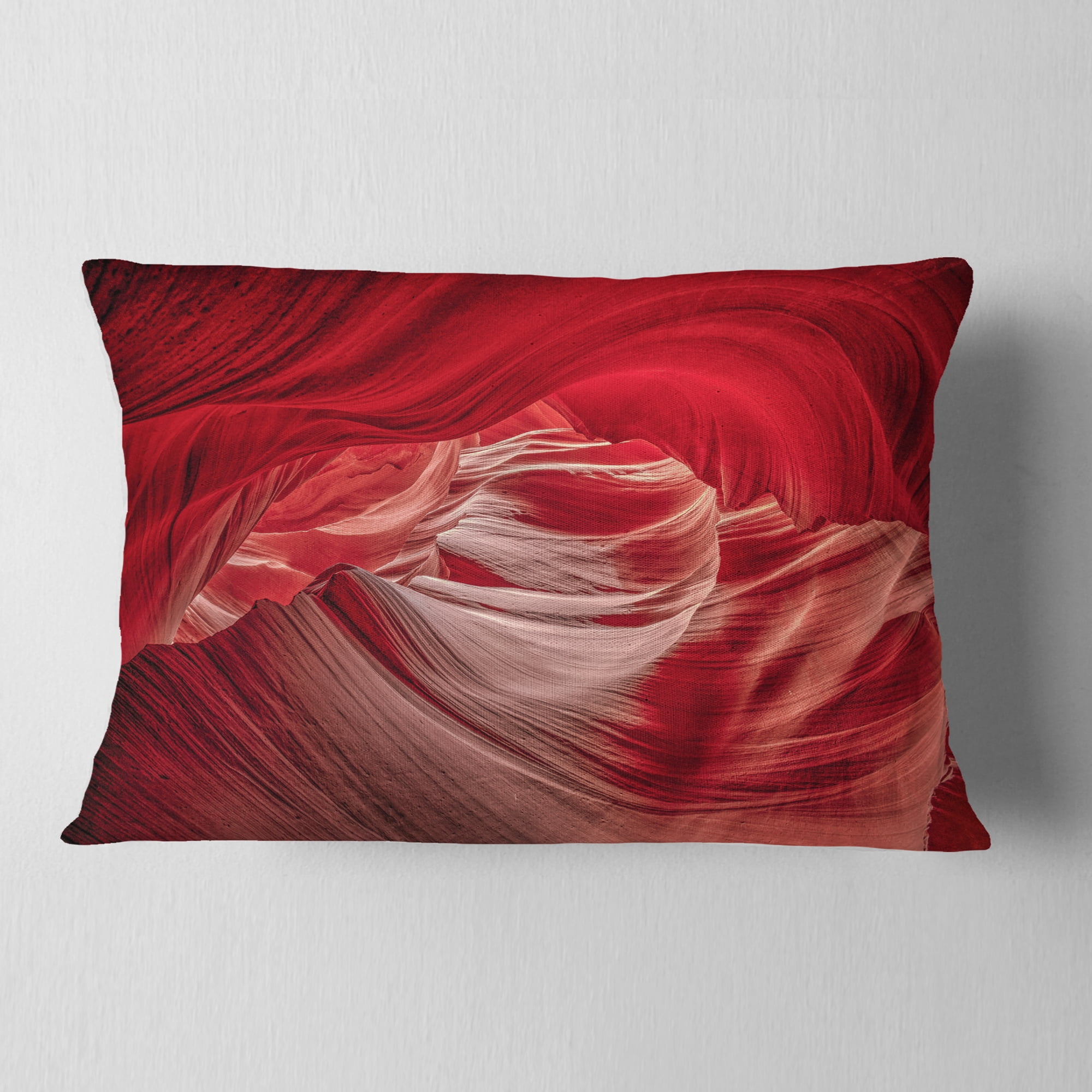 Designart Red Shade in Antelope Canyon - Landscape Photography Throw Pillow - 12x20