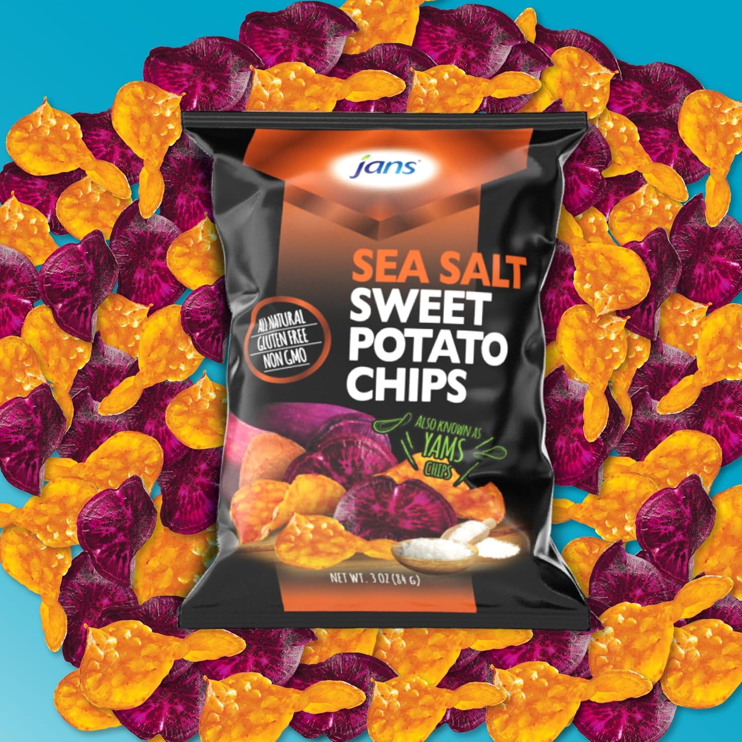 Jans Sea Salt Cassava Chips, Gluten Free, Non-GMO, Savory Sea Salt Cassava Yam Snack, Vegan Snack Alternative, Thin Sliced Root Chips, 3 Oz Per Bag (Pack of 12)