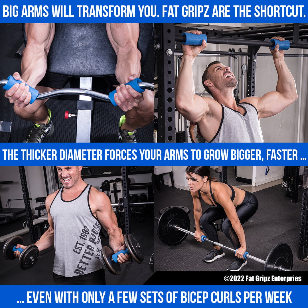 Fat Gripz Pro - The Simple Proven Way to Get Big Biceps & Forearms Fast -  Blue (2.25 Inch Outer Diameter - Most Popular)