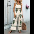 thumbnail image 4 of Mono Informal de una Pieza para Mujer, Estilo Bohemio, para Verano, con Tirantes Fruncidos, Pierna , Pantalones Largos y Bolsillos Verde XL, 4 of 6