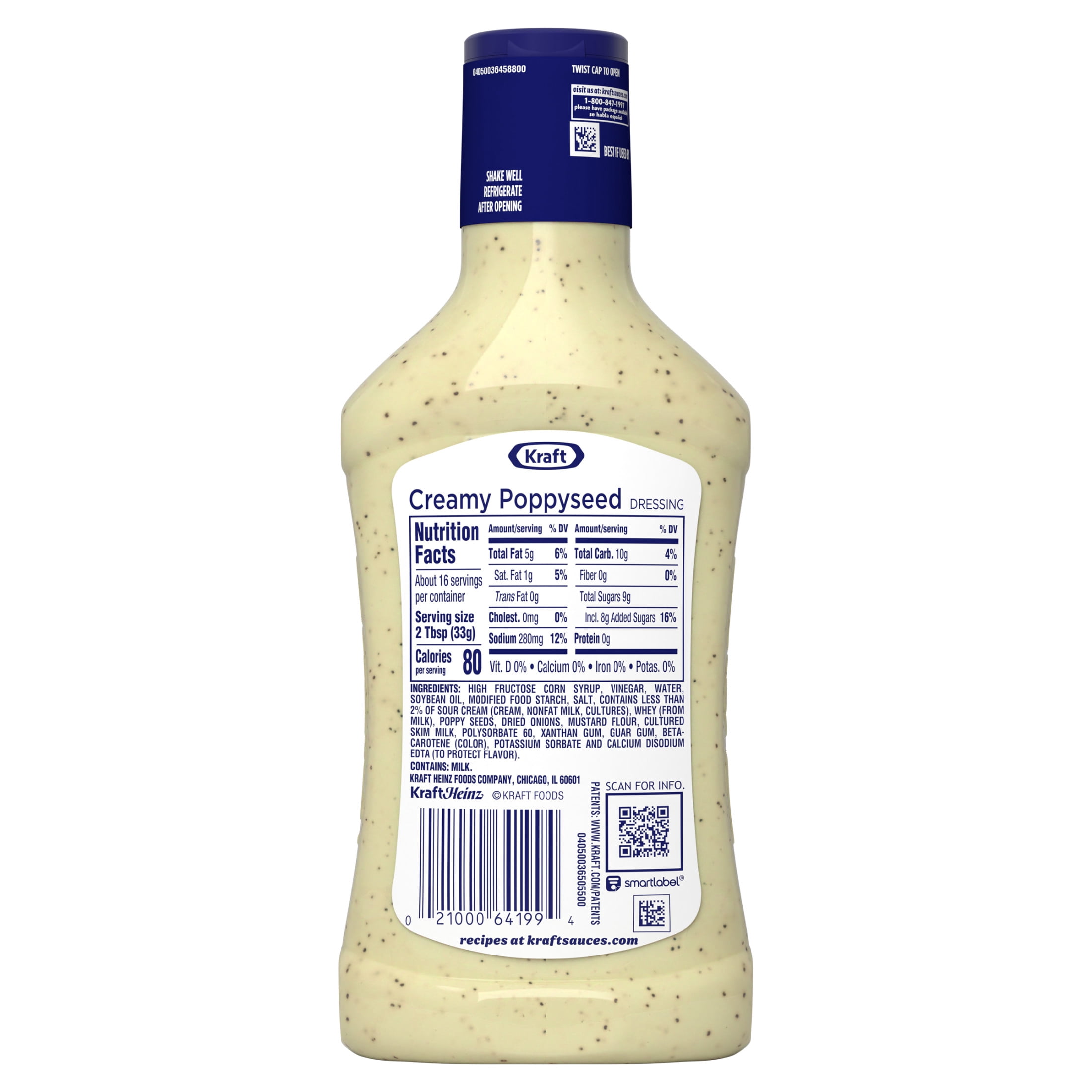 Kraft Creamy Poppyseed Dressing, 16 fl oz Bottle