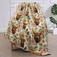 thumbnail image 2 of Highland Cow Floral Blanket, Rustic Animal-Themed Fleece Throw with Highland Cattle and Flowers, Soft Cozy Lightweight Blanket, for Farmhouse Decor Lovers, 60x80 in,Decor, 2 of 6