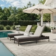 thumbnail image 3 of Martha Stewart Indoor-Outdoor Adjustable Patio Chaise Lounge Chair in Brown Rattan Wicker with Tan All-Weather Cushions, 3 of 13