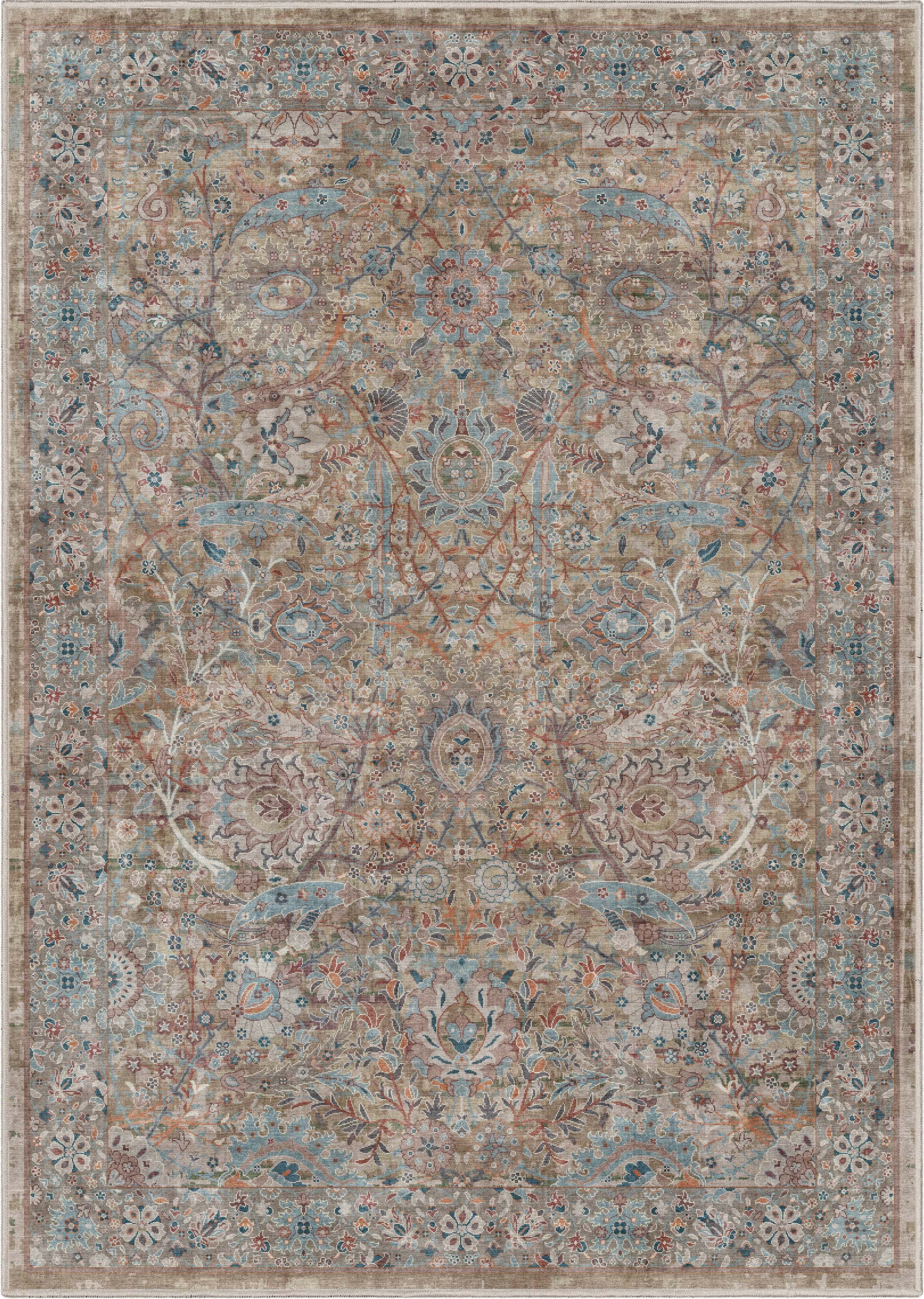 Well Woven Asha Emilia Vintage Persian Floral Blue 5'3" x 7'3" Machine Washable Area Rug