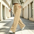 thumbnail image 6 of Women's Soft Extra Wide Leg Pants with Pockets Drawstring High Waist Pull-On Casual Sweatpants Baggy Comfy Athletic Joggers Khaki XL, 6 of 7