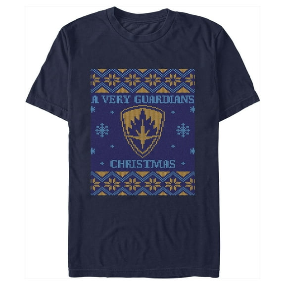 Men's Guardians of the Galaxy Holiday Special Ugly Christmas Sweater Graphic Tee Navy Blue 2X Large