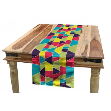 Colorful Table Runner, Mosaic Pattern with Lines and Hand Drawn Elements Borders with Trapezoid Shapes, Dining Room Kitchen Rectangular Runner, 3 Sizes, by Ambesonne