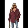 thumbnail image 2 of Camisas de con Botones para Mujer, Elegantes, Informales, de Larga, Holgadas, con Bolsillo, Vino Tinto, Talla L, 2 of 9
