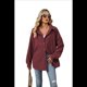 thumbnail image 2 of Camisas de con Botones para Mujer, Elegantes, Informales, de Larga, Holgadas, con Bolsillo, Vino Tinto, Talla L, 2 of 9