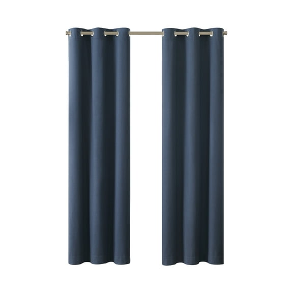 Eclipse Corte Solid Blackout Curtains, Set of 2, 84 Inch Long Blackout Curtains, 37" W x 84" L, Indigo
