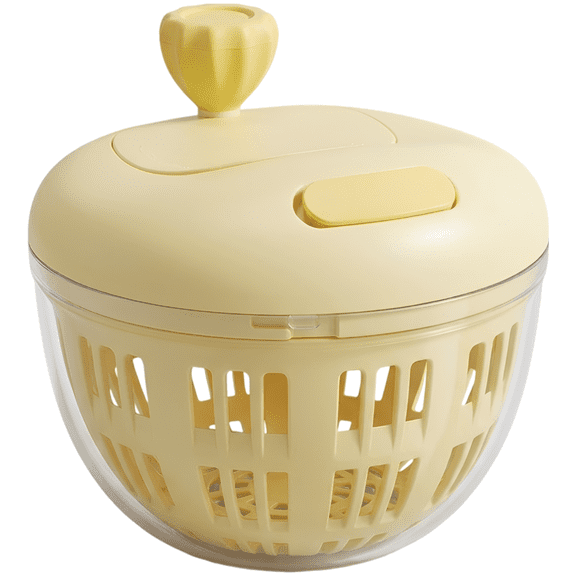 Fruit Washing Bowl and Manual Drainer, 10S Fast Salad Spinner with 360° Rotating Handle, Portable Fruit Dehydrator with Side Drain Hole for Berry Cleaning, Vegetable Drying, Storage, Lemon Yellow