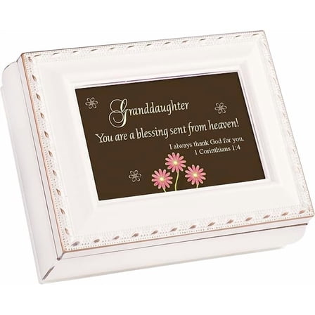 Cottage Garden Granddaughter Ivory Rope Trim 4.5 x 3.5 Tiny Square Jewelry Keepsake Box