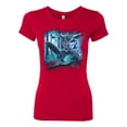 thumbnail image 2 of Owl Flying at Nihght In Front of the Moon Animal Lover Womens Slim Fit Junior Tee, Red, Small, 2 of 3