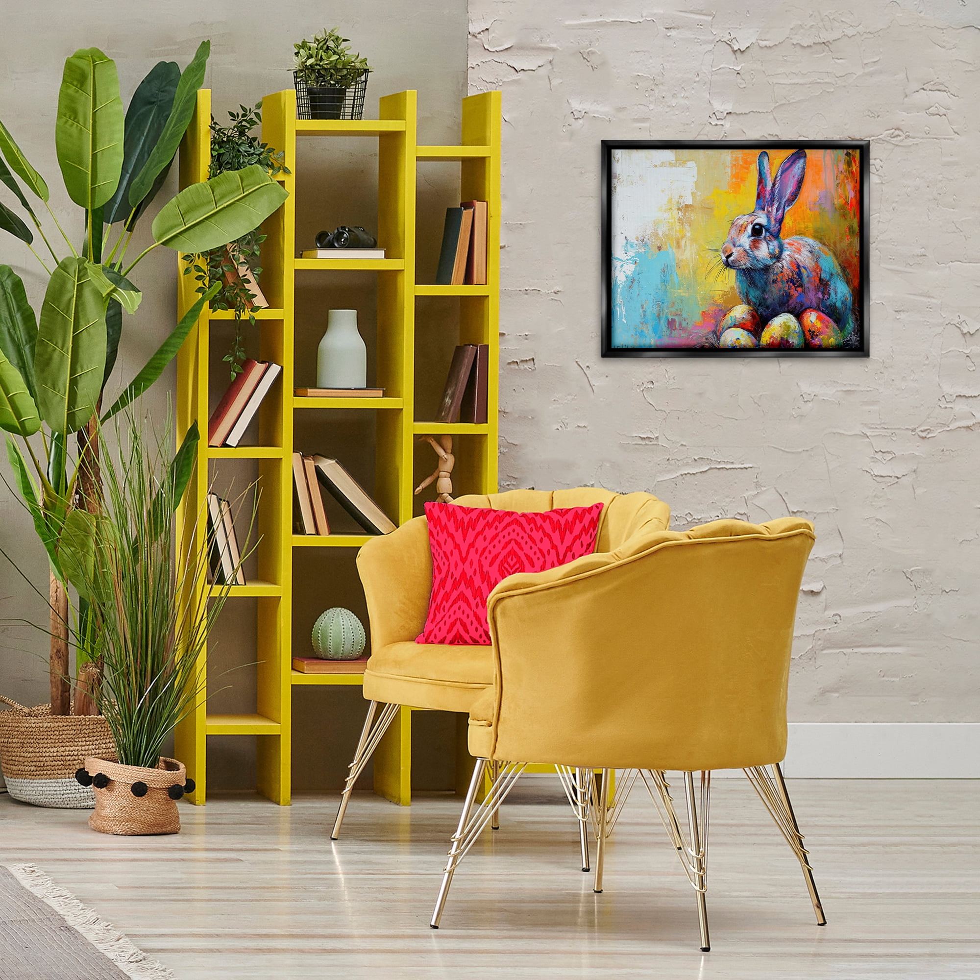 Stupell Industries Easter Joy Abstract Holiday Painting Black Floater Framed Canvas Art Print Wall Art, 21 x 17