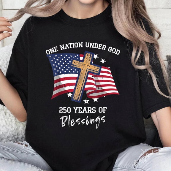 100% Cotton Unisex One Nation Under God 250 Years 250th Anniversary USA Women T-Shirt