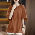 thumbnail image 2 of Hot days, bold styles Olyvenn Womens Oversized Summer T Shirts Fashion Workout Plus Size Tops Short Sleeve Beach Vacation Gym Clothes 2025 Brown S, 2 of 2