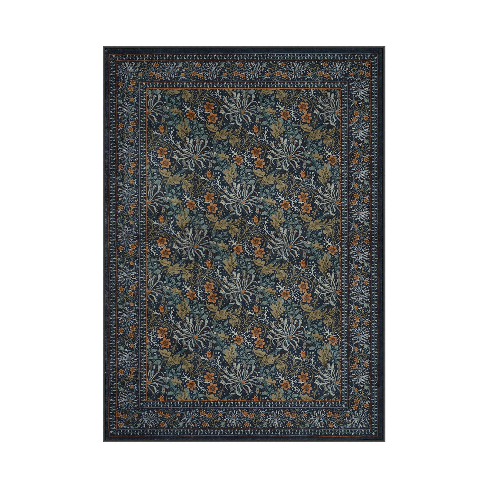 SUNDEREY 5'x7' Vintage Floral Area Rugs for Living Room, Washable Large Boho Area Rugs for Bedroom, Soft Non-Slip Thin William Morris Botanical Rug for Dining Room Home,Dark Green