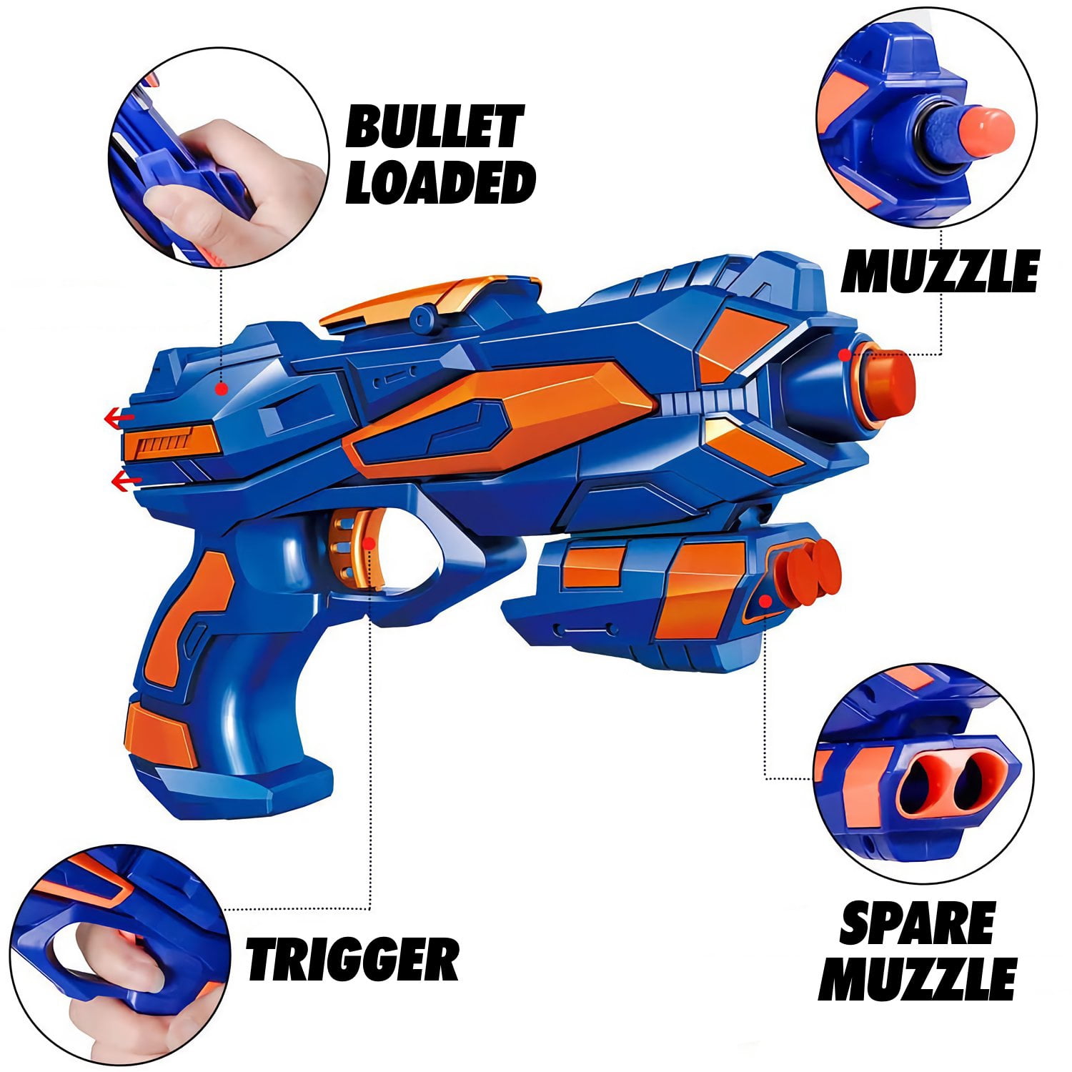 2 Pack Blaster Colorful Toy Guns with 60 Soft Dart Soft Bullet for Children Birthday Gift
