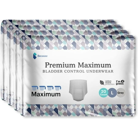 Because Premium Maximum Plus Underwear  Large (38-50 in)  Grey  80 count