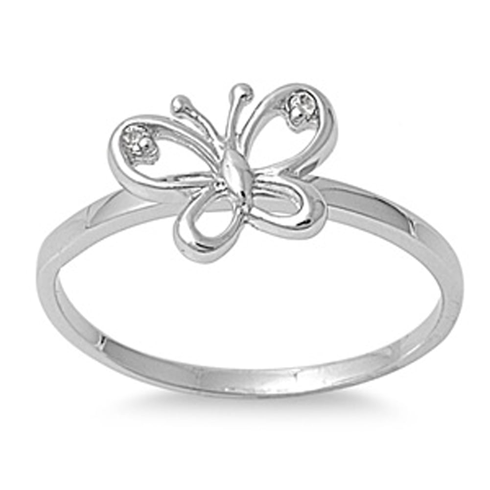 Turquoise Cute Butterfly Animal Girls Ring .925 Sterling Silver Band Sizes 5-10 