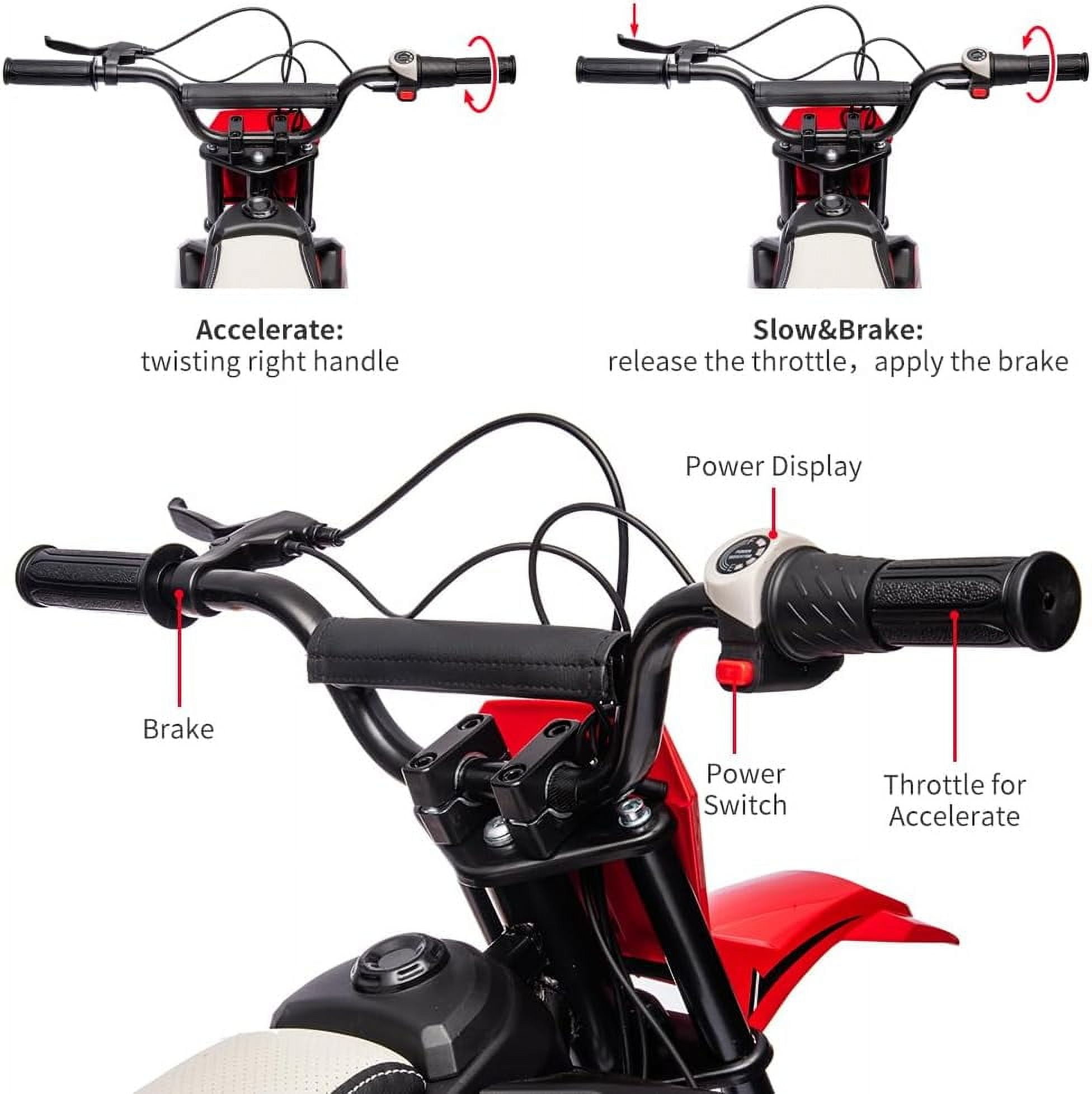 Historyli Ride On Electric Motorcycle-24V 250W Motor 13.6MPH Fast Speed Dirt Bike-Leather Seat Battery Powered Off-Road Bike,Twist Grip Throttle,Metal Suspension,Air-Filled Tires-Red
