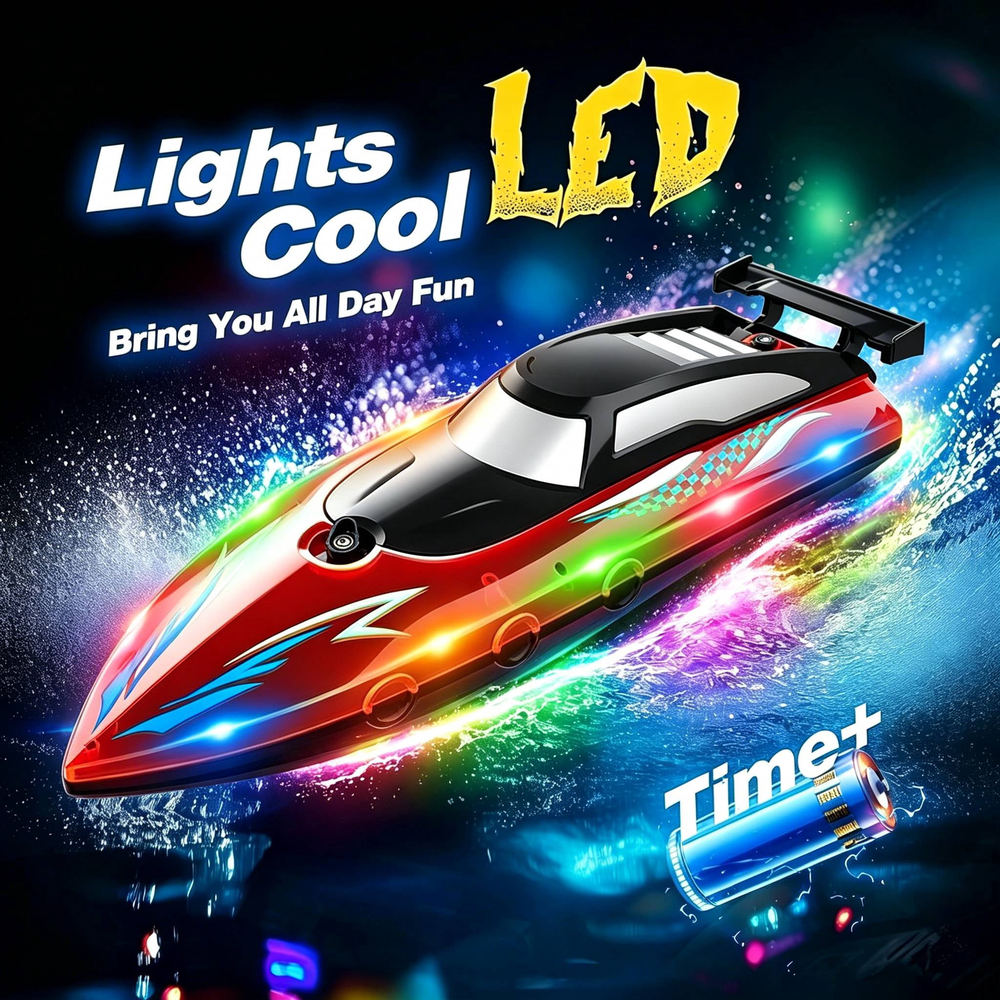 Tigozz RC Boat with LED Lights for Adults and Kids, 2.4GHz Fast Remote Control Speedboat for Lakes and Pools, Motorized High Speed Water Toys, Red