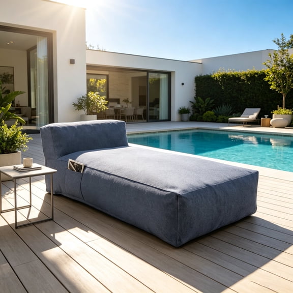 Vornel 70.9" Denim Blue Waterproof Outdoor Chaise Lounge, Olefin Fabric