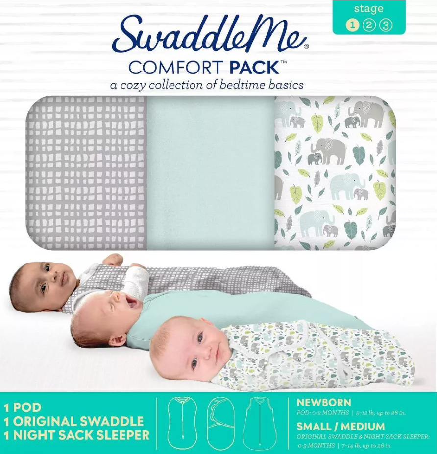 SwaddleMe Comfort Pack ? Size Small, 03 Months, 3Pack (Baby Elephant
