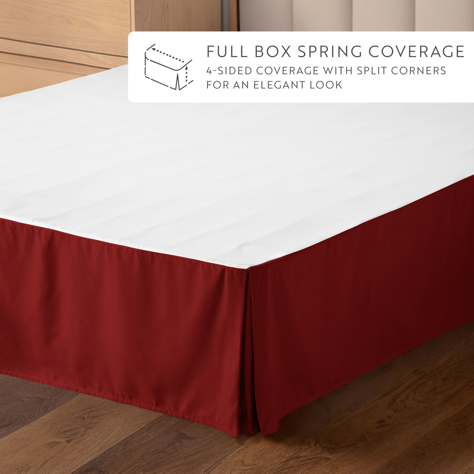 Noble Linens Burgundy Pleated Dust Ruffle Bed Skirt, Full
