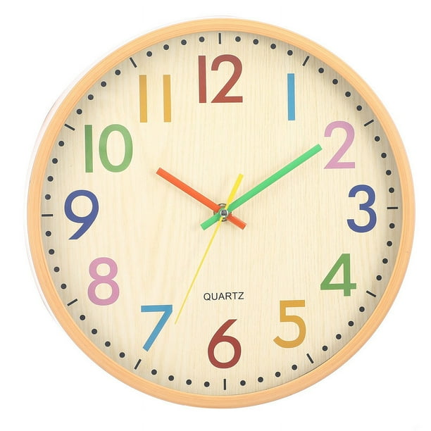 Reloj de pared para niños, reloj colorido para niños que no hace tictac, funciona con pilas, para aula, sala de juegos, guardería (números 3D, 12 pulgadas)