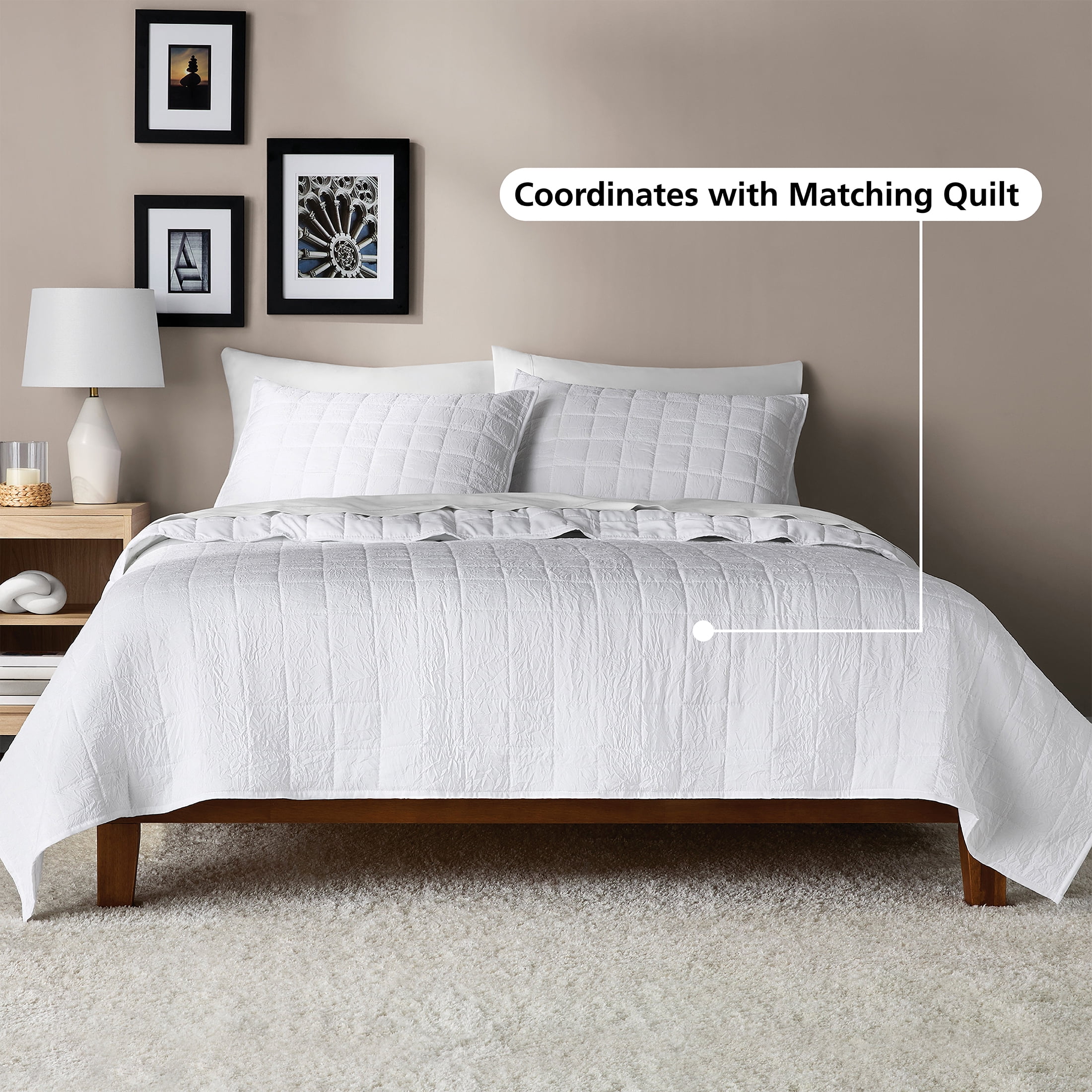 Mainstays Crinkle Pillow Sham, King, White, 1 Pack