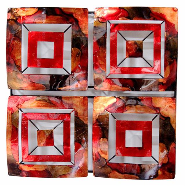 Heather Ann Creations W08890-06 Tabitha 4-Panel Square Metal Wall Decor - Copper, Red & Gold