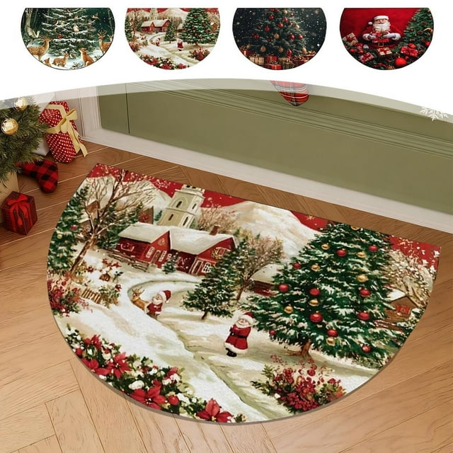 Alfombra Semicircular Navideña para La Entrada | Alfombrilla Absorbente y Antideslizante para El Hogar | Poliéster Multicolor | 60X50Cm | Alfombrilla Antimanchas para El Baño