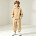 thumbnail image 5 of ITSAME Girls 2-Piece Outfits Long Sleeve Hooded Sweatshirt and Sweatpants Set Fall Winter Casual Active Clothing Beige Size 4T, 5 of 7
