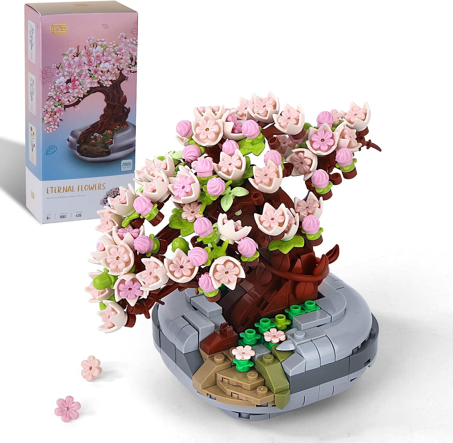 Mini Bricks Cherry Blossoms Plant Building Kit,Sakura Bonsai DIY