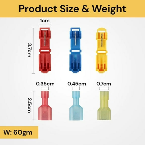 60pcs MIX T-Taps Wire Terminal Connectors Insulated 22-10 AWG Quick Splice Kits